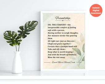 Friendship By Dinah Maria Mulock Craik Printable Poem Wall Art about Friends, Downloadable Softness Greenery Quote Print, Gift for Friends