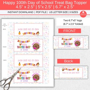 Happy 100th Day of School Treat Bag Topper Printable, 100 Days Smarter, One Smart Cookie, Snack Bag Tag, Classroom Student Goodie Bag Label
