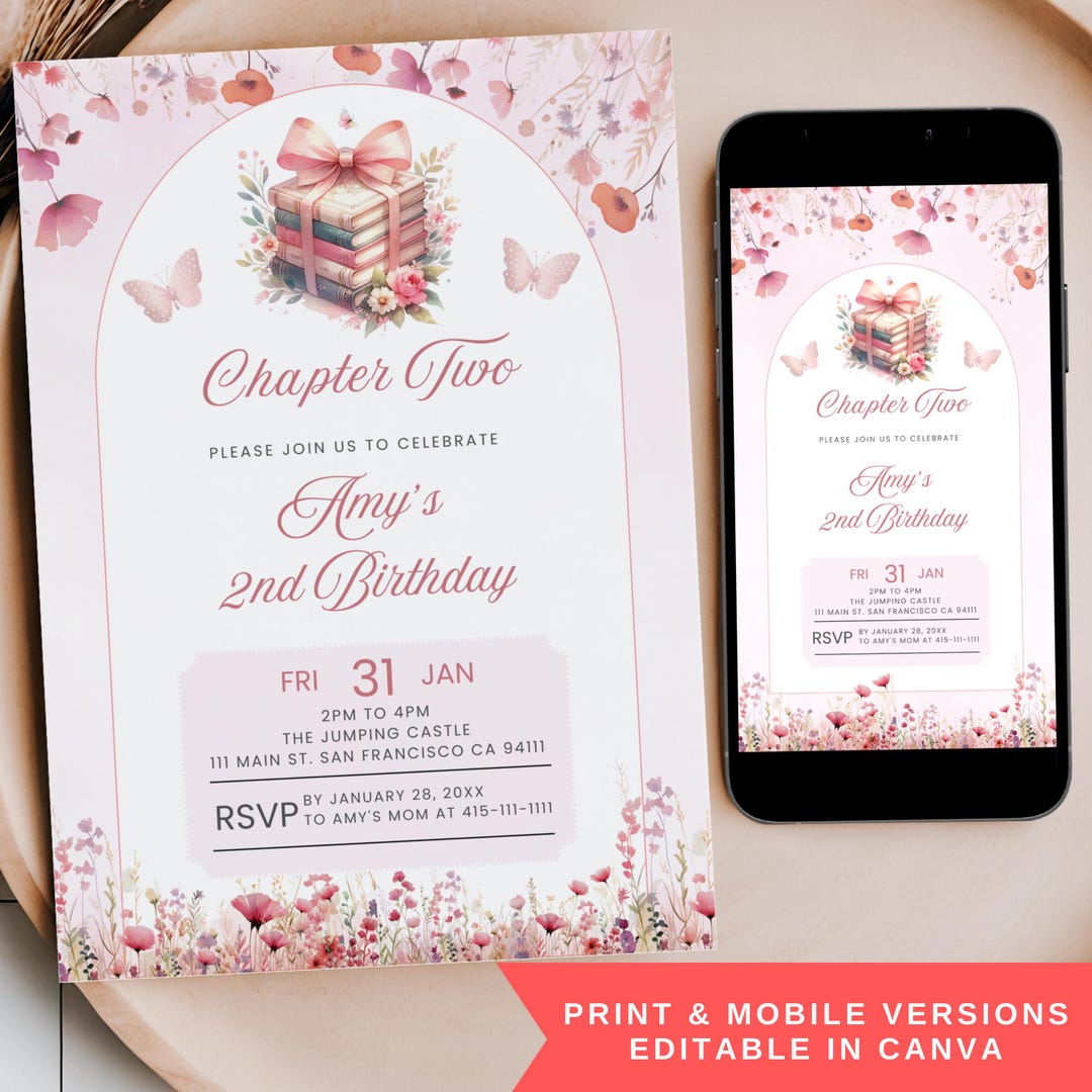 Chapter Two Birthday Invite, Wild Flower Story Book 2nd Birthday Party ...