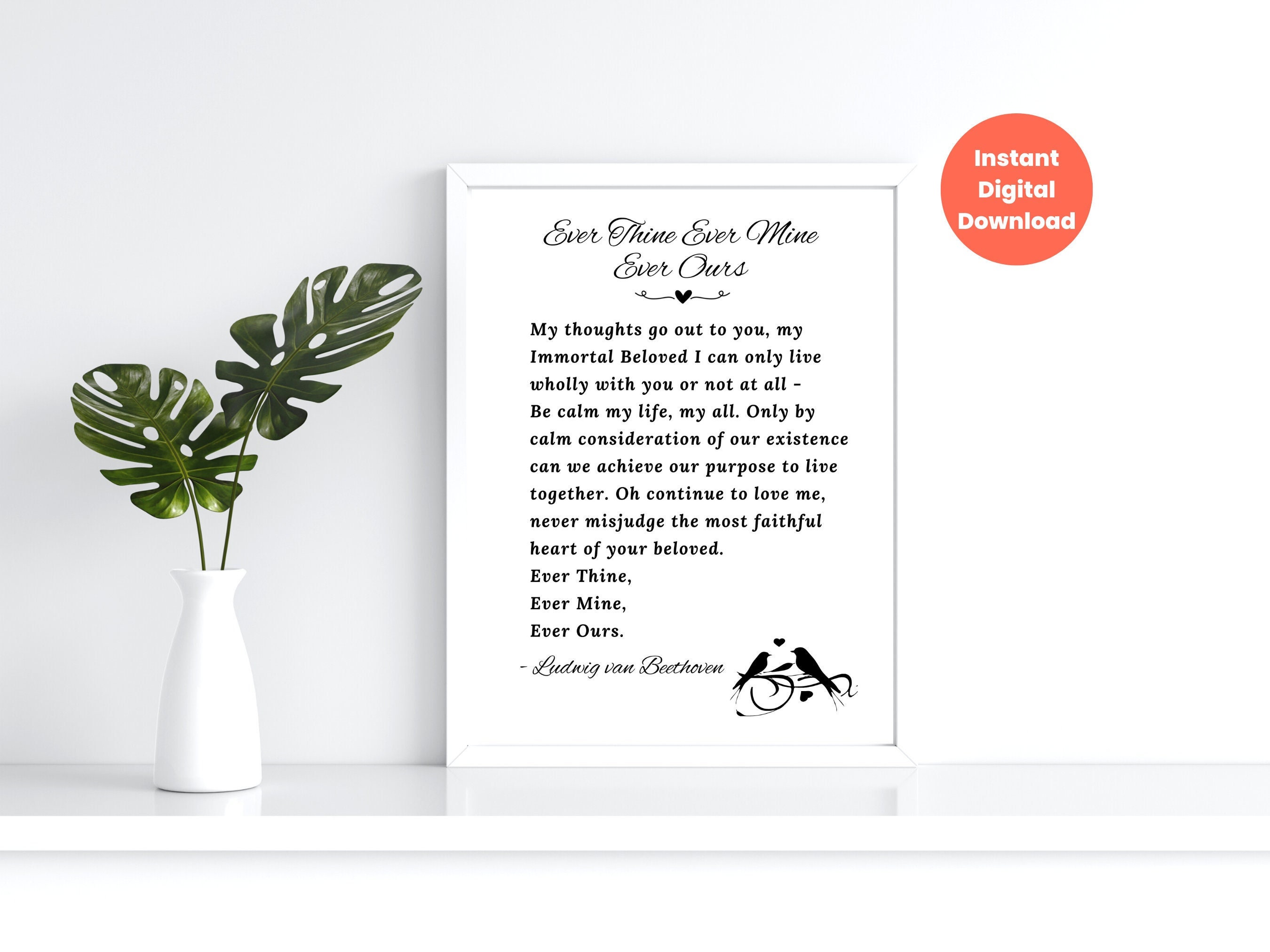 Ever Thine, Ever Mine, Ever Ours Printable Love Letters by Beethoven, Wedding Vow, Romantic Ceremony Reading Quote Print, Sex and the City