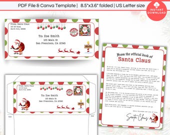 Editable Letter From Santa Envelope, Official Letter from Santa Claus Bundle Printable, North Pole Special Delivery Mail Canva Template