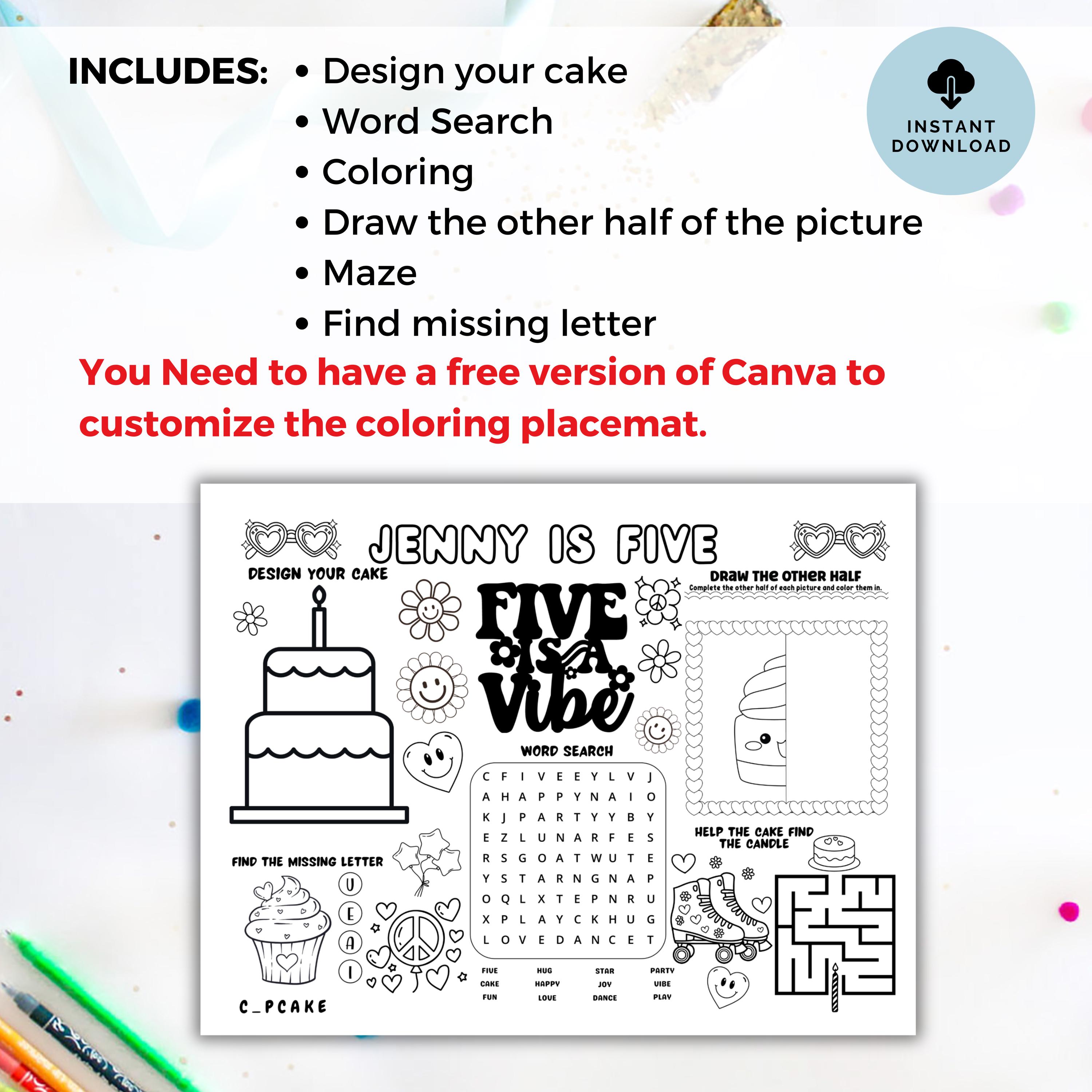 Five is a Vibe Coloring Page, Printable 5 Year Old Birthday Activity ...