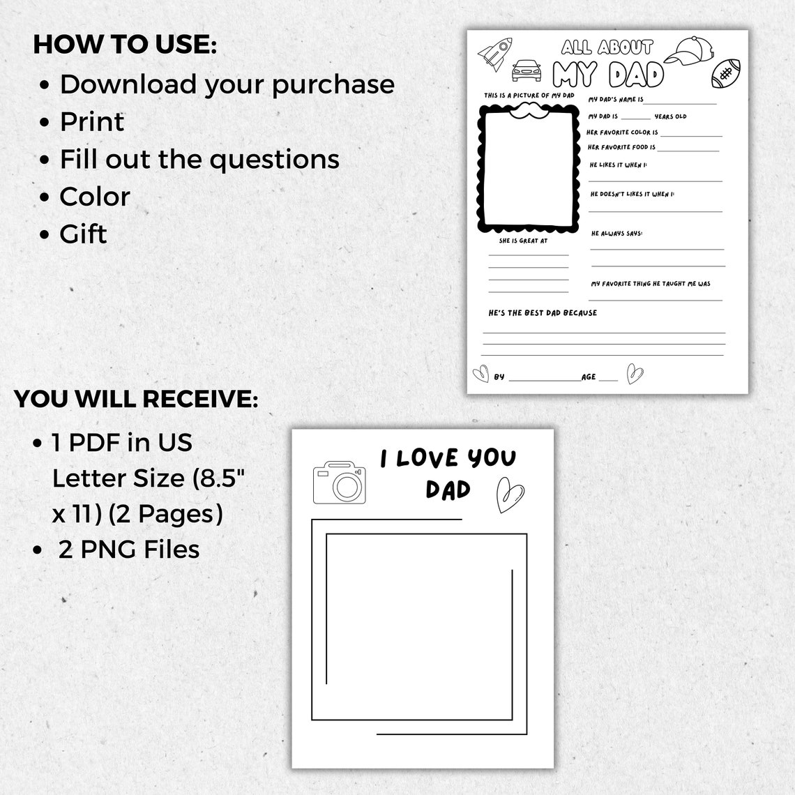 All About My Dad Questionnaire Coloring Page, Printable Father's Day ...