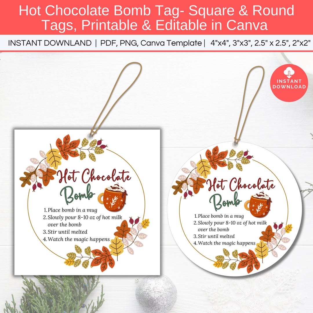 Hot Case Tags Hot Cocoa Bomb Tags Printable, Editable Fall Hot Chocolate Bomb Tags ...