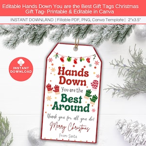 Etiqueta Hands Down You're the Best, etiqueta de regalo de agradecimiento de Navidad editable, etiqueta de regalo de jabón de manos, etiqueta de regalo de loción de manos, etiqueta de regalo para el personal de enfermería y docente