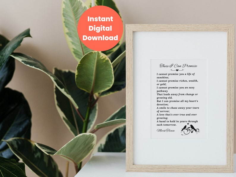 These I Can Promise Printable Love Poem by Mark Twain Etsy