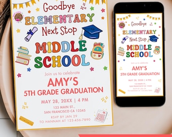 5th Grade Graduation Invitation, Editable Elementary School End of Year Party Invite, Digital Mobile Phone Text Graduation Announcement