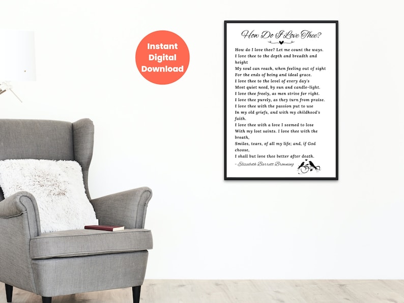 How Do I Love Thee Love Poem, Printable Love Poem, Elizabeth Barrett ...