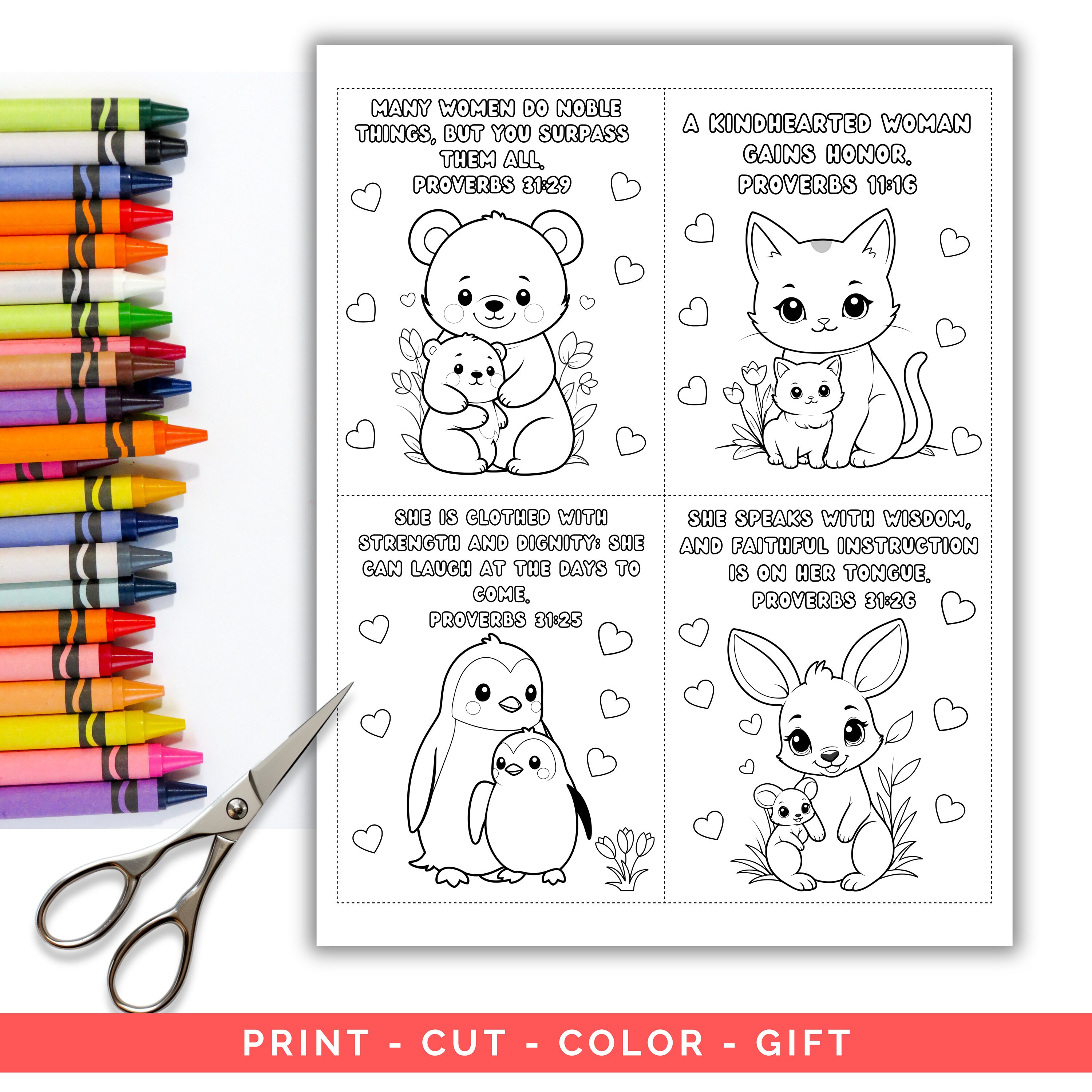 Bible Verses Mother's Day Coloring Cards, Mom &amp; Grandma Gift From Kids ...