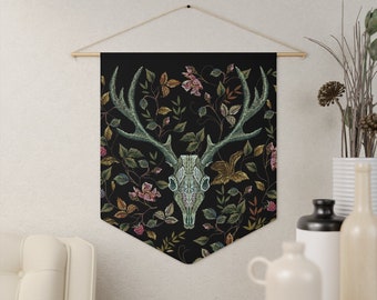 Banner floral deer skull wall banner tapestry, pastel goth, emo, deer head, Halloween