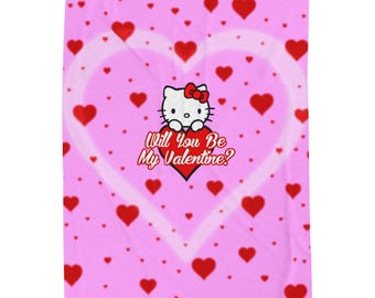 Hello Kitty "Will You Be My Valentine?" Velveteen Plush Blanket | Pink Hearts Valentine's