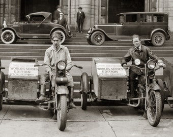 1926 Cardinals World Series Baseball Panoramic Photo, St. Louis Post Dispatch Harley Davidson Newboys