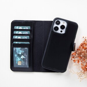 Personalized Leather iPhone 15 Series Phone Case, iPhone 14/Pro/Plus/ProMax Phone Case, iPhone 13 Series Magnetic Detachable Wallet Case