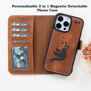 Personalized Leather iPhone 15 Series Phone Case, iPhone 14/Pro/Plus/ProMax Phone Case, iPhone 13 Series Magnetic Detachable Wallet Case