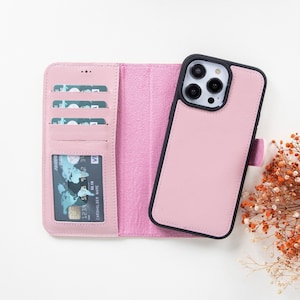 Personalized Leather iPhone 14 Series Wallet Case, iPhone 13 Series Magnetic Detachable Phone Case, Customized iPhone 14/Plus/Pro/ProMax