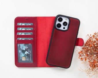 Personalized Leather iPhone Wallet Case, Magnetic Closure