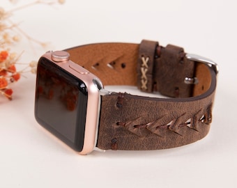 Leather Apple Watch Band, Leather Fitbit Band, 38-40-41-42-44-45-46-49mm women/men Watch Strap 10 9 8 7 6 5 4 ULTRA & SE, Charge 5/4 Band