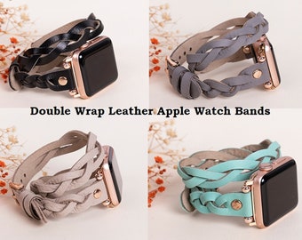 Leather Apple Watch Band, 38mm 40mm 41mm 42mm 44mm 45mm 46mm 49mm Double Wrap women Strap for 10 9 8 7 6 5 4 ULTRA & SE, Fitbit Series Bands