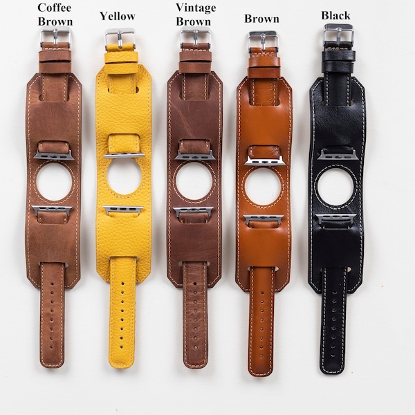 Leather Apple Watch Band 38mm 40mm 41mm 42mm 44mm 45mm, Cuff Design men/women iWatch Strap for 8 7 6 5 4 3 2 1 & SE, Fitbit Series Watchband