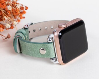 Leather Apple Watch Band 38mm 40mm 41mm 42mm 44mm 45mm, Personalizable women Beady iWatch Strap 8 7 6 5 4 3 2 & SE, Fitbit Series Watchband