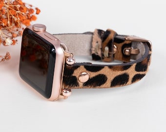 Leopard Furry Leather Apple Watch Band, Beady iWatch Strap