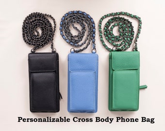 Leather Crossbody Cellphone Bag, Personalized Card Holder Wallet
