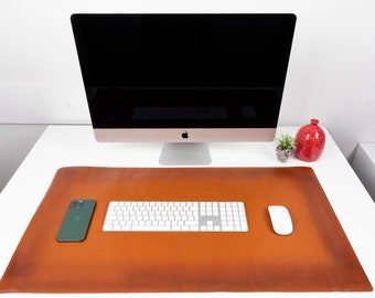 Genuine Leather Desk Mat, Personalizable Computer Pad, Office Desk Mat, Leather Keyboard Mat, Custom Computer Pad Gift, Large Desk Mat