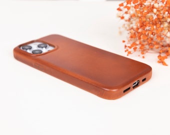 Personalized Leather iPhone Case, Engraved Full Grain Leather Cover