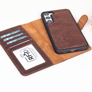 Capa de carteira magnética removível personalizada de couro Samsung S25/S24/S23/S22 Series, capa para celular Galaxy S25/Plus/Ultra, capa S23/Plus/Ultra
