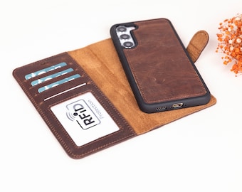 Personalized Leather Samsung S25/S24/S23/S22 Series Magnetic Detachable Wallet Case, Galaxy S25/Plus/Ultra Phone Case, S23/Plus/Ultra Case