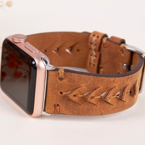 Brown Leather Apple Watch Band, Leather Fitbit Series Strap, 38-40-41-42-44-45mm women/men Watch Bracelet 7 6 5 4 3 2 1 & SE, iWatch Armband