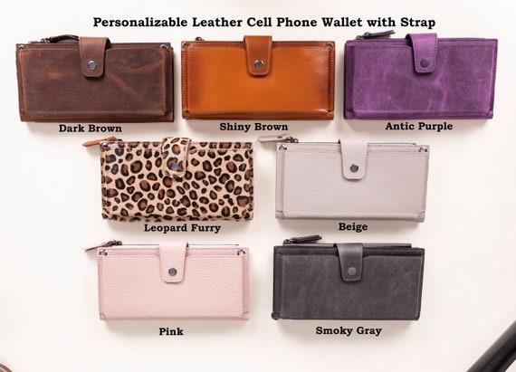 Personalizable Leather Cell Phone Wallet With Strap Card Holder Wallet Customizable Woman Wallet Iphone samsung google Pixel Phone Wallet Etsy