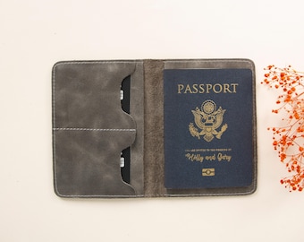 Funda de cuero personalizada para pasaporte, billetera de cuero para pasaporte, funda y soporte para pasaporte personalizado para viajes, billetera de viaje