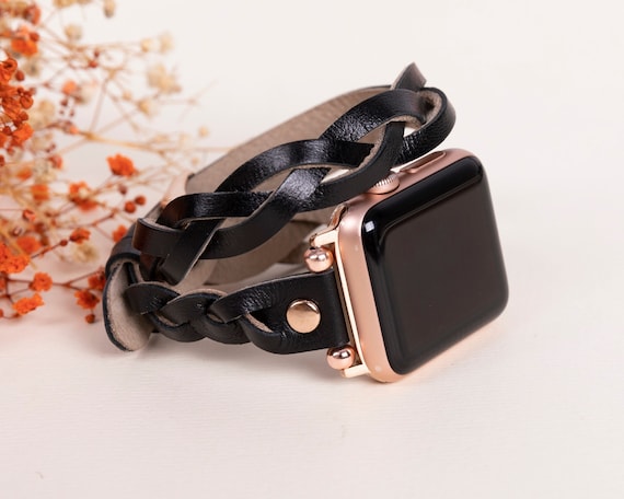 Braided Leather Apple Watch Band, Double Wrap Iwatch Strap  display picture 1