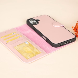 Capa de couro personalizada para iPhone 16 (6,1"), capa tipo carteira magnética removível para iPhone 16+ (6,9"), capa personalizada para iPhone 16 e 16 Plus