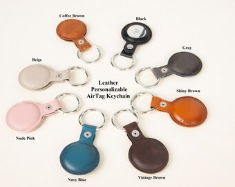 Genuine Leather Personalized AirTag Keychain - Stylish AirTag Accessories for Backpacks&Luggage, Best Personalized AirTag Keyring