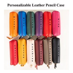 Gepersonaliseerde leren etui, pennenzakje met ritssluiting, beste pennenhouder, aangepast etui, leren potloodzakjes, make-uptasje