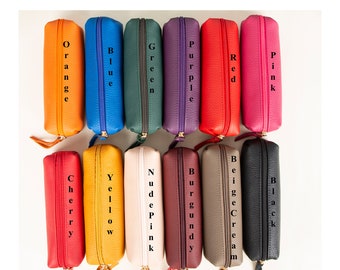 Gepersonaliseerde leren etui, pennenzakje met ritssluiting, beste pennenhouder, aangepast etui, leren potloodzakjes, make-uptasje