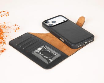 Personalized Leather iPhone 17 Series Phone Case, iPhone 17/17 Air/17 Pro/17 ProMax Wallet Case, iPhone 17 Pro Max Detachable Phone Case