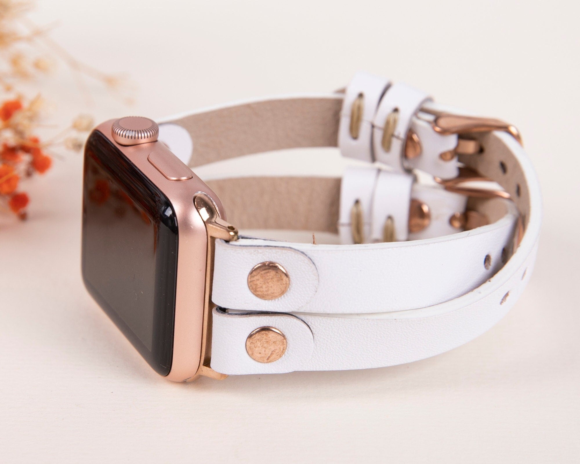 Leather Apple Watch Band, 38mm 40mm 41mm 42mm 44mm 45mm women iWatch Bracelet 8 7 6 5 4 3 2 1 & SE, Unique iWatch Strap, Fitbit Series Band