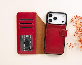 Personalized Leather iPhone 17 Series Phone Case, iPhone 17/17 Air/17 Pro/17 ProMax Wallet Case, iPhone 17 Pro Max Detachable Phone Case