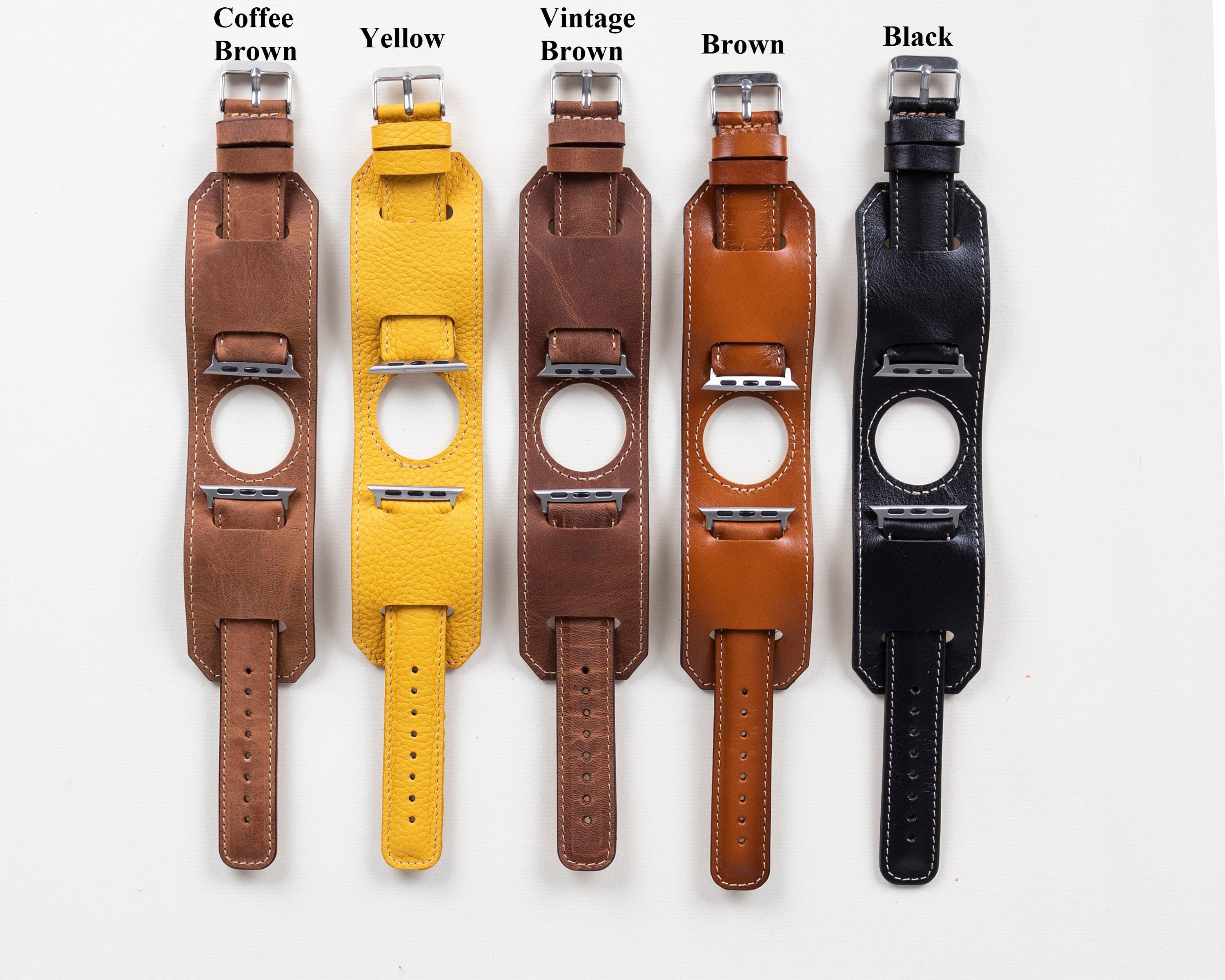 Leather Apple Watch Band 38mm 40mm 41mm 42mm 44mm 45mm, Cuff Design men/women iWatch Strap for 8 7 6 5 4 3 2 1 & SE, Fitbit Series Watchband