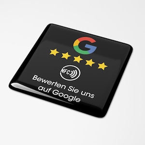 Google Bewertung Review NFC Aufkleber Sticker Button Tresen Fenster Tisch 3D Doming Schwarz Maße: 7,5 x 7,5 cm Bild 1