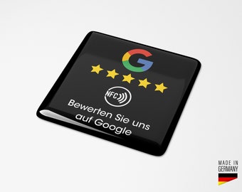 Google Bewertung Review NFC Aufkleber Sticker Button Tresen Fenster Tisch 3D Doming Schwarz Maße: 7,5 x 7,5 cm