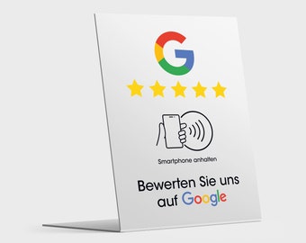 NFC Ständer zum Google Bewertung sammeln | Tresen | Tisch | weiß | Aufsteller | Review | Bewertungen | Schild | Rezension | Acryl