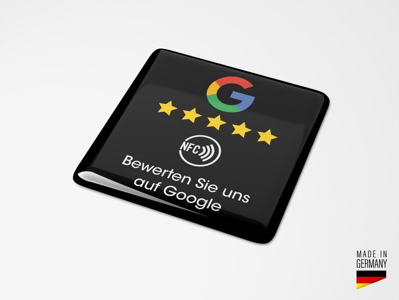 Google Bewertung Review NFC Aufkleber Sticker Button Tresen Fenster Tisch 3D Doming Schwarz Maße: 7,5 x 7,5 cm Bild 1