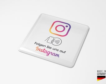 Autocollant NFC Instagram « Suivre » - Bouton compteur - Fenêtre - Table - Dominé 3D - Rectangulaire - Dimensions : 7,5 x 7,5 cm - Suivre - Abonné