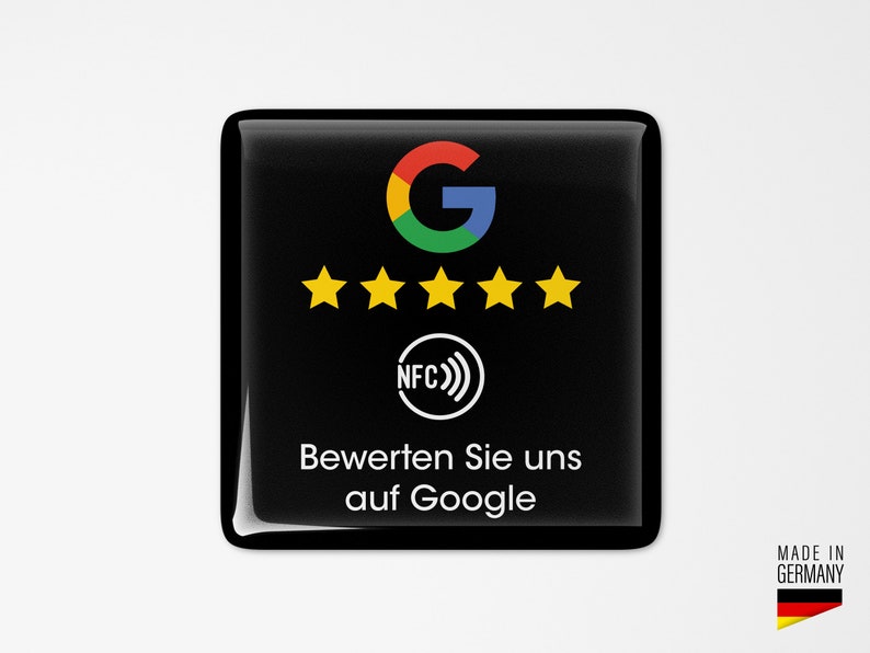 Google Bewertung Review NFC Aufkleber Sticker Button Tresen Fenster Tisch 3D Doming Schwarz Maße: 7,5 x 7,5 cm Bild 2