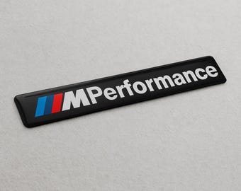 Emblema del logotipo de BMW M Performance, adhesivo epoxi, negro, blanco y carbono.