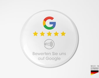 Google Bewertung Review NFC Aufkleber Sticker Button 3D Doming Rund Tresen Fenster Tisch 7,5 x 7,5 cm Ø Weiß